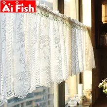 Vintage Flor de encaje blanco hueco media cortina de tul cocina cortina ondulada inferior Bahía ventana separación cenefa de puerta Panel QT036 #3