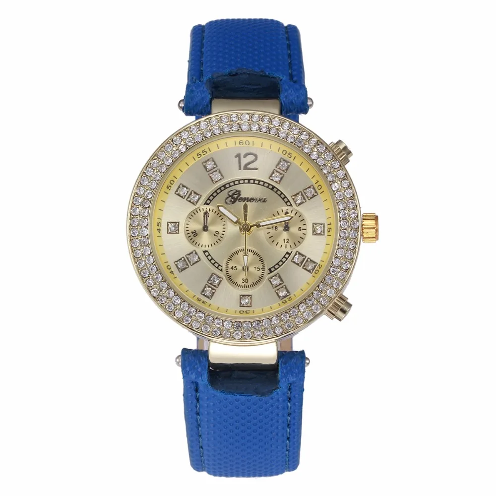 

100pcs/lot 1160 geneva brand double row crystal leather watch wrap quartz dress lady watch for women three eyes casual watch