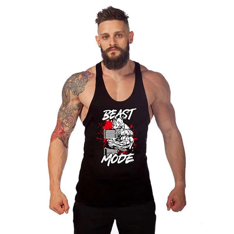 

Strong rhino Dragon print cotton sleeveless shirts tank top men Fitness shirt mens singlet Bodybuilding workout gym vest fitness