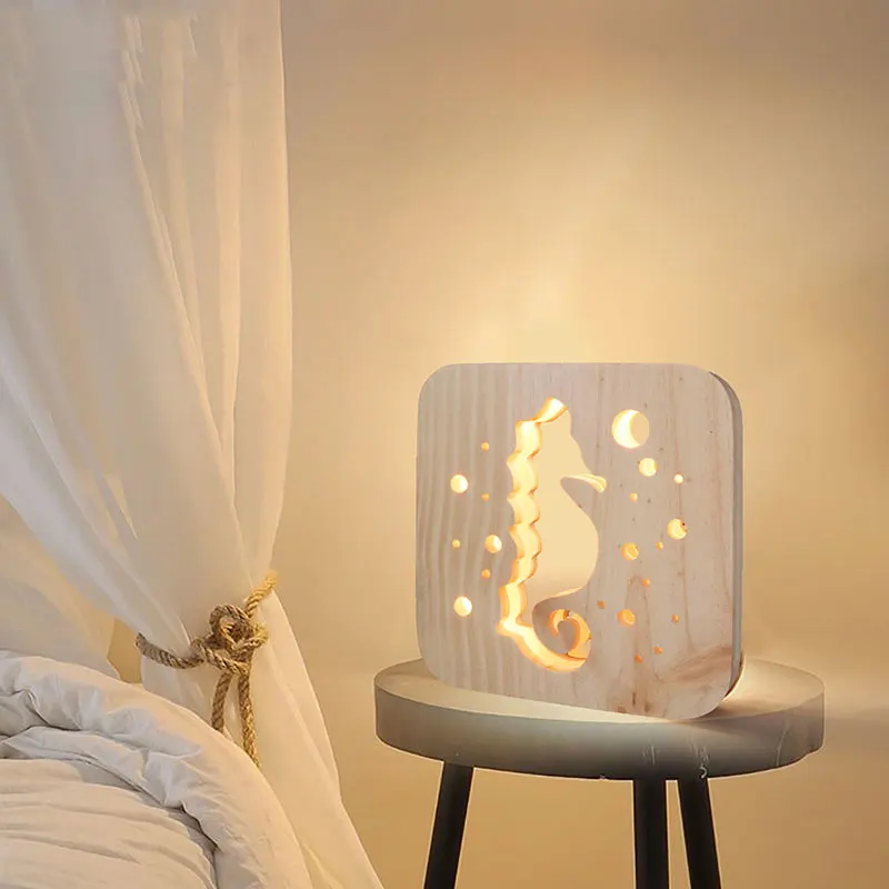 Warm Light Wooden Night Light Bedroom Decoration Cute Romantic USB LED Power Energy Saving Lamp Christmas Decoration Gift