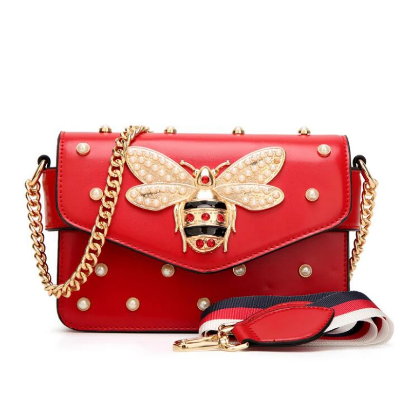 

New famous brand lady messenger bag small chain crossbody bag female luxury shoulder bag pearl handbag 2019 Red White black