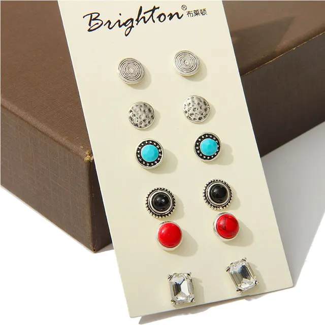 Fashion accessories stud earring pack set 6pairs round eyes silver