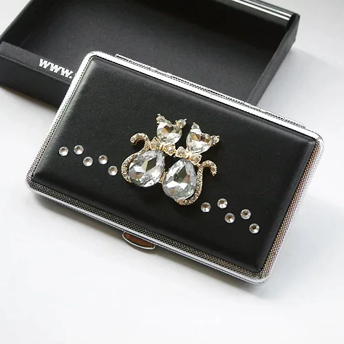 

14-20 Cigarette Female Couple Diamond Cat Cigarette Case Cigarette Box Slim Portable Storage Sealed High-Grade Creative Gift