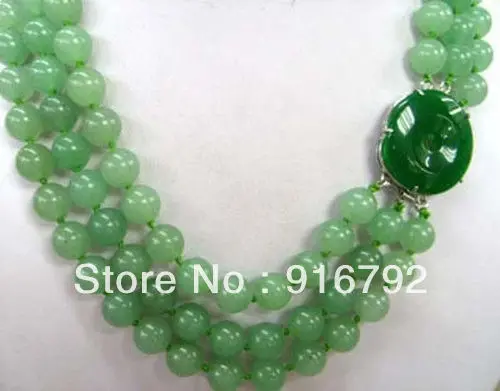 

free shipping >>>>>Fashion 3 Strands 8mm nature Green stone Necklace NO.133