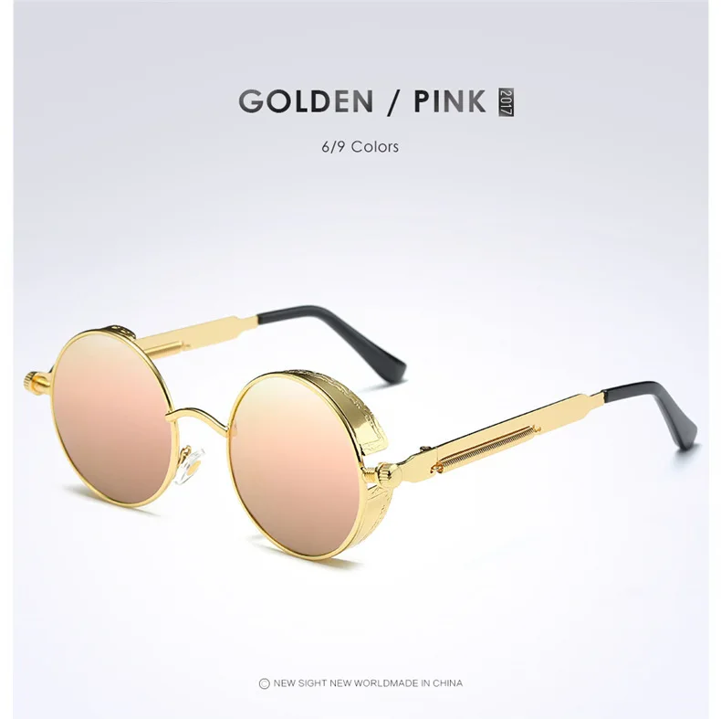 Серебристые Черные Металлические поляризованные солнцезащитные очки готические солнцезащитные очки в стиле стимпанк Мужские Женские Модные Ретро винтажные защитные очки оттенки 372 - Цвет линз: Gold Pink