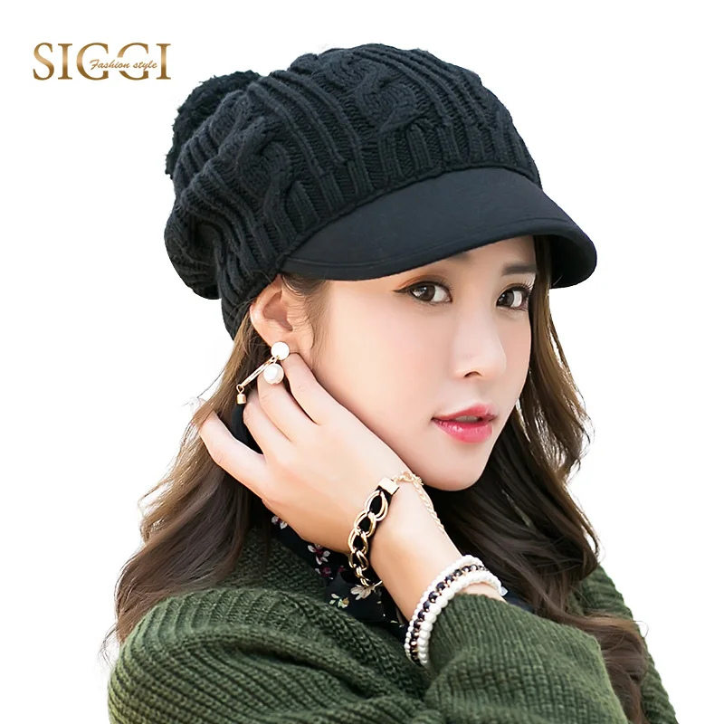 

FANCET Women Winter Warm Skullies Beanies Solid Knitted Pompom Hat Brim Fleece Sequin Bonnet Gorros For Women 2019 Cap hat 89230