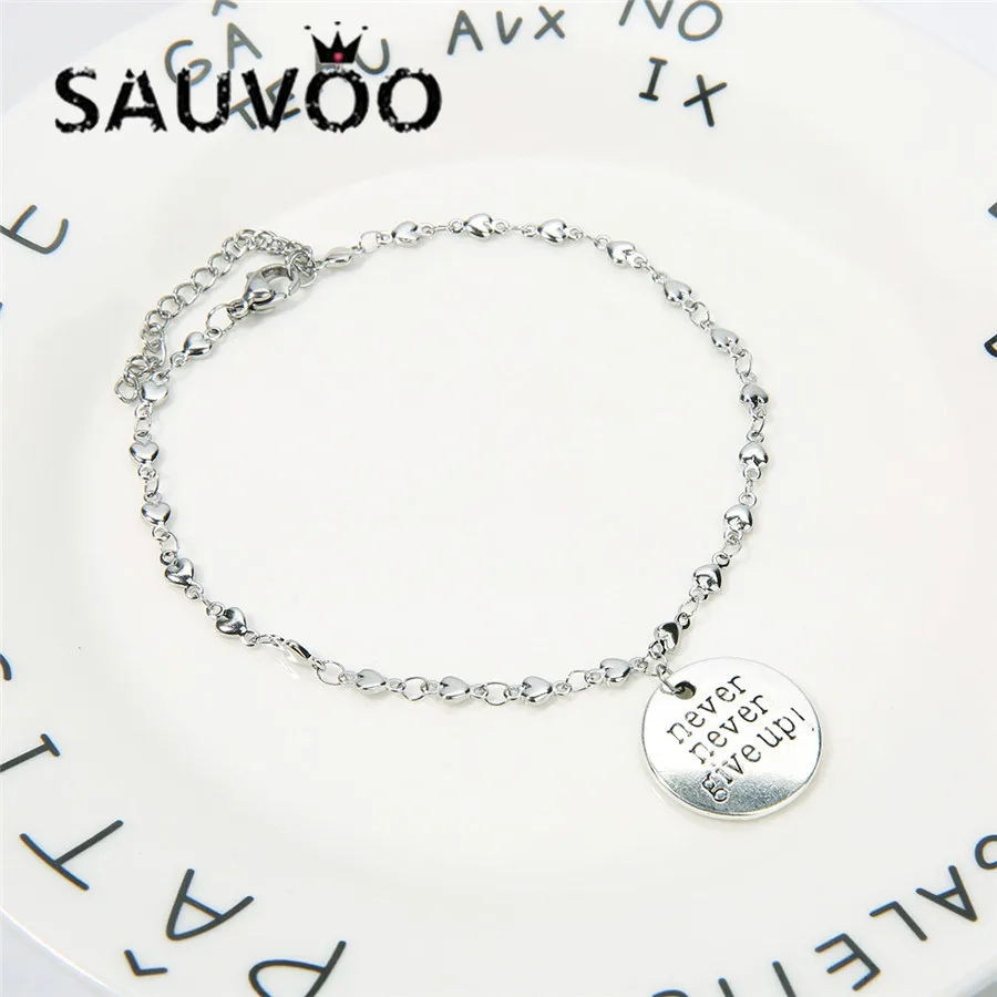 SAUVOO Круглый Шарм модные браслеты для женщин никогда не сдавать кулон с