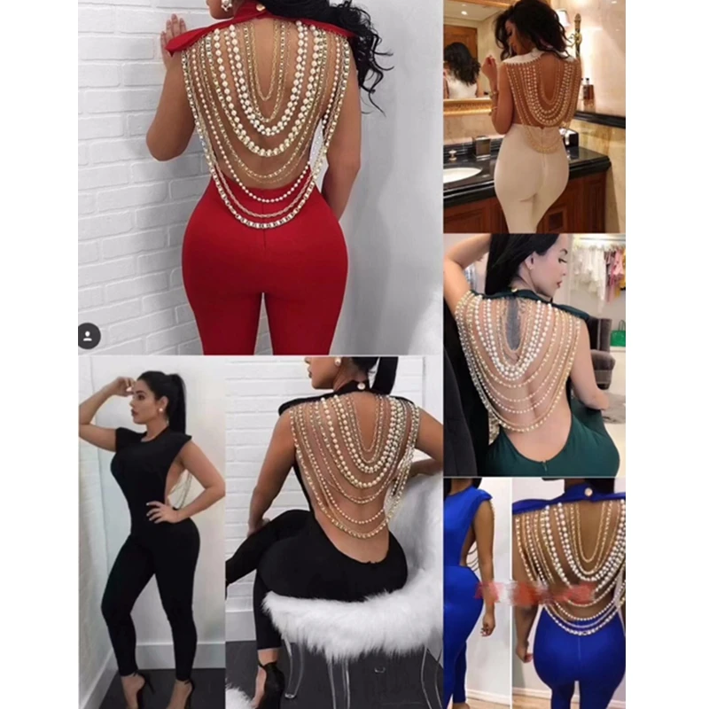 Moulante Combinaisons Longue Élégant Nu Mode Nouveau Bandage Manches Celebrity Noir 2018 Sans Salopette Arrivent Party Dos Sexy Perles g7wgTOq