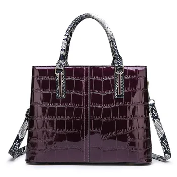 

New Crocodile Women Tote Real Patent Leather Handbag Luxury Designer Ladies bags Retro Shoulder Purse big bag Female 2019 C950