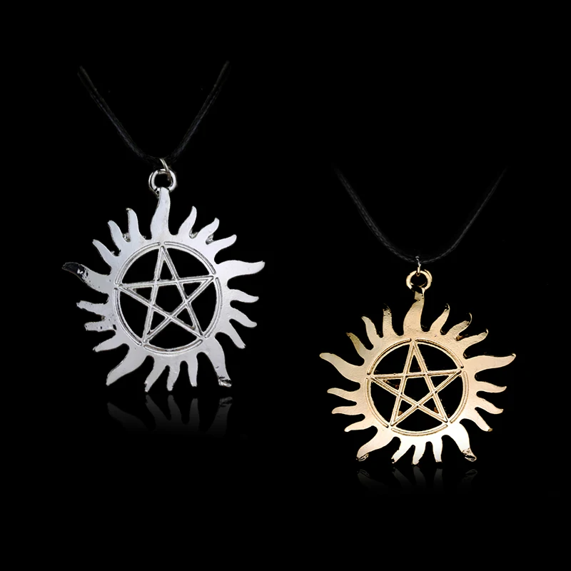 

Movie Supernatural necklaces & pendant Super Natural Sun silver leather chain metal Necklace Accessories