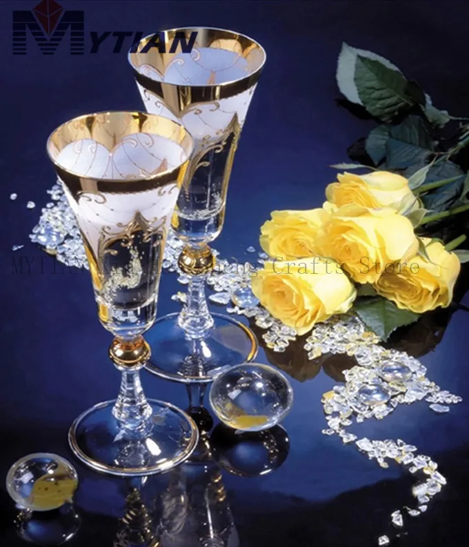 R072116MYTIAN Full Diamond Painting Wine Glass 5D Diy Diamond Embroidery Yellow Rose Pictures Needlework Mosaic Home Decor Gift
