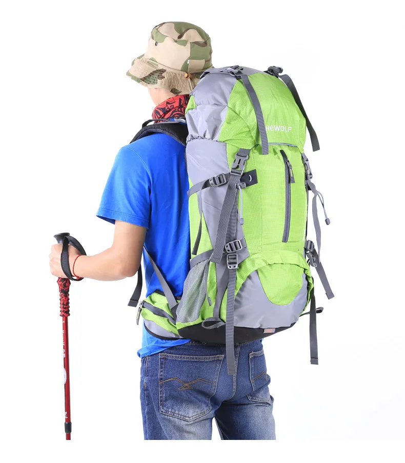 Hewolf outdoor waterproof and tear resistant backpack camping professional mountaineering bags riding equipment backpacks 50L Hewolf outdoor waterproof and tear resistant backpack camping professional mountaineering bags riding equipment backpacks 50L