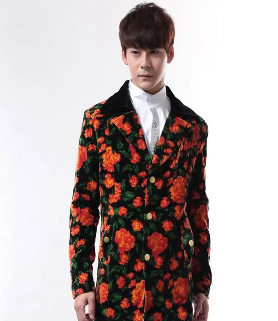 retro classic red flower nightclubs singer blazer men bar rock punk