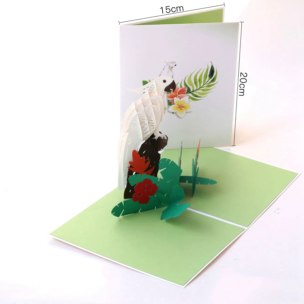 3D открытка на день рождения попугай крестины детский душ приглашения лазерная резка Рождественская вечеринка открытки спасибо с конвертами пустой - Цвет: G2075C