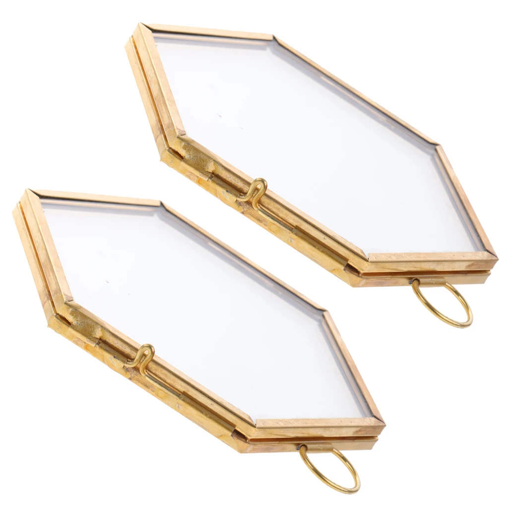 Pack of 2, Metal Glass Photo Picture Frame Wall Hanging, Postcard Leaves Flower Preserved