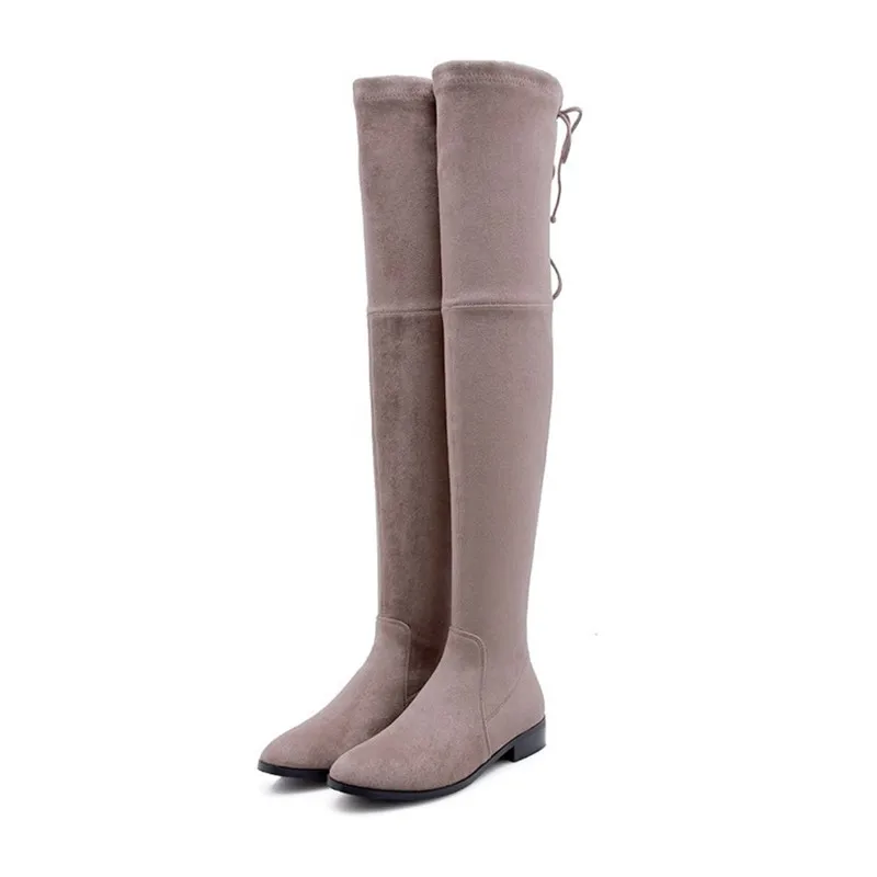 

2019 autumn and winter new over the knee round head with low heel suede stovepipe female boots beige 0406