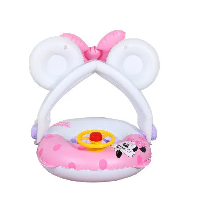 Новое Надувное детское сиденье с защитой от солнца, детское кольцо для плавания с рулевым колесом, складной спасательный круг для детей - Цвет: Белый