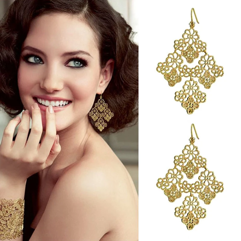 

JUJIE Fashion Hollow Leaf Accessories Black Metal Bohemia Elegant Women Earrings Party Retro Earring Jewelry Factory Wholesale
