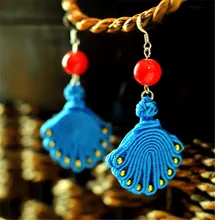 O envio gratuito de mulheres brinco 2016 nova DIY tecer pano azul acessórios de jóias finas jóias étnicas presentes da menina brincos BD055