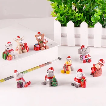 

1 Pc Cute Mini Christmas Animal Model Decoration Figure Toy Santa Claus DIY Resin Craft Small Ornaments