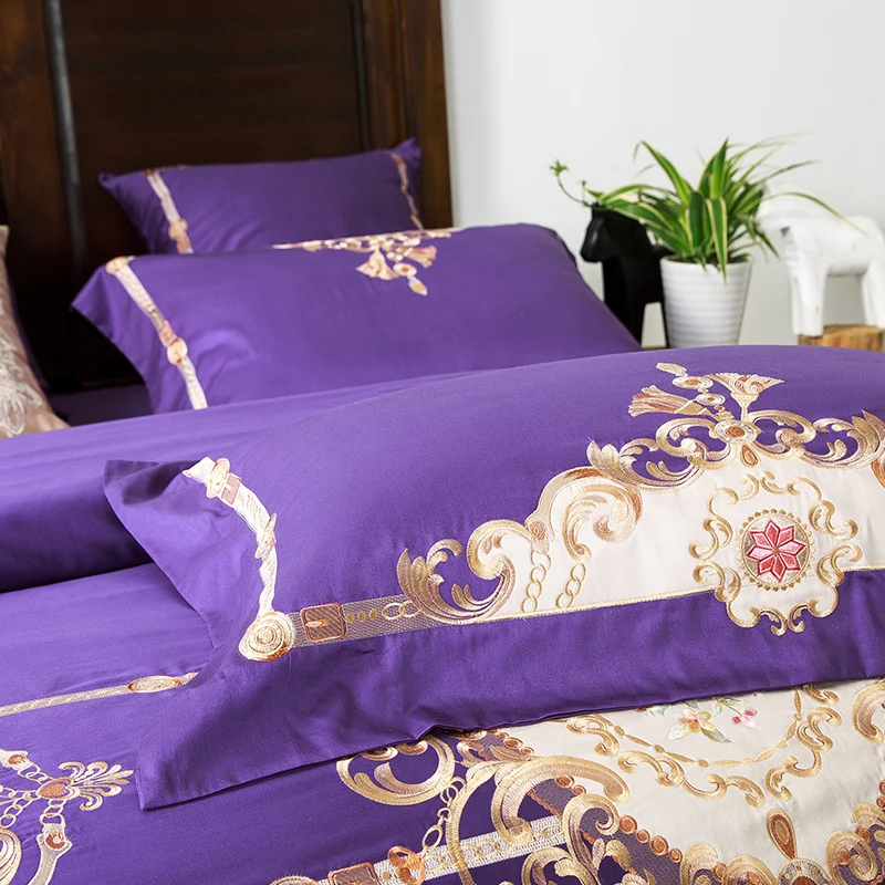 Waliicorners 60SEgyptian Cotton Embroidered Luxury Royal Bedding Set 4/6Pcs King Queen Size Duvet Cover Bed Sheet set Decorative Pillowcases 70 4