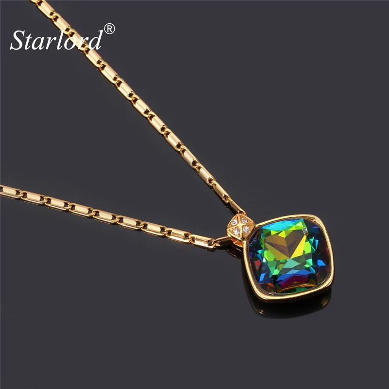 Rhinestone da Cor do Ouro de Cristal Jóias para Mulheres Starlord Colar Pingente Austríaco Místico Colorido Extravagante Pedra P344