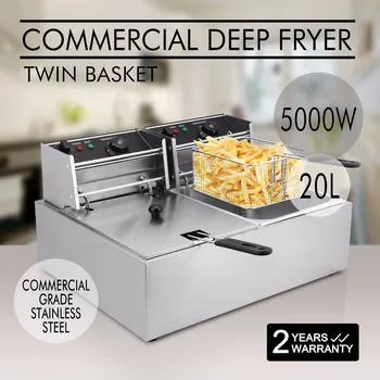 

5000W 20L Electric Commercial Deep Fryer Twin Basket Steel Benchtop