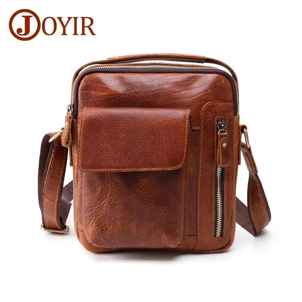 JOYIR сумка-мессенджер из натуральной коровьей кожи на молнии, дизайнерская мужская сумка через плечо, модная сумка для мужчин, дорожная сумка с клапаном - Цвет: Brown