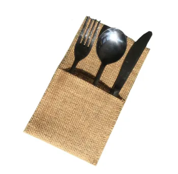 

Burlap Cutlery Bags Hessian Knife Fork Tableware Utensil Linen Flatware Holder Jute Pouch Silverware Pockets for Wedding Decor
