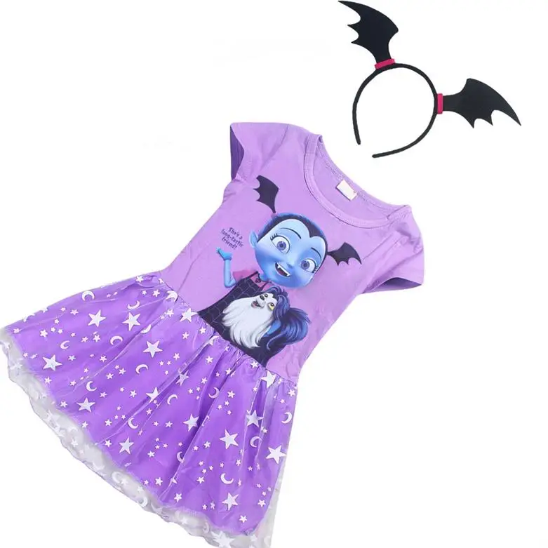 Vampirina/платье для девочек; платье принцессы для дня рождения+ обруч на голову; Детский костюм вампира; детская одежда; vestidos; одежда для малышей