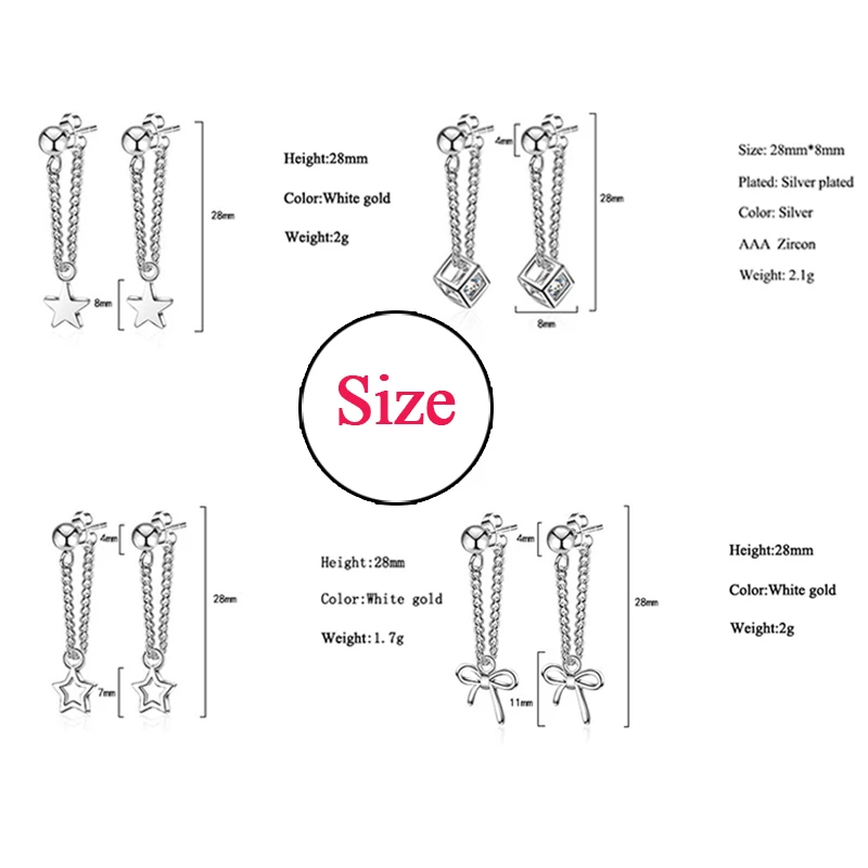 4 стиля, модные простые 925 пробы серебряные серьги, элегантные хрустальные кубические звезды с бантом, серьги с подвеской для женщин, ювелирные изделия, подарки