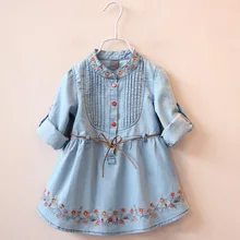 DZIECKO/джинсовые платья принцессы для девочек; сезон весна-лето; детская джинсовая одежда с вышитыми цветами; Повседневное платье с длинными рукавами; Одежда для девочек