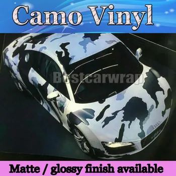 

2016 Snow Camo Vinyl wrap Black white grey Car Wrap Sticker Arctic Camouflage Film Car Sticker covering Air Free 1.52x30m/Roll