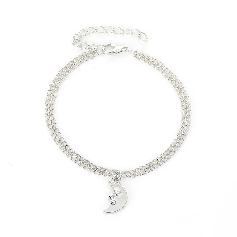 

2019 Vintage Silver Moon Multiple Layers Anklets for Women Bohemian Sexy Beach Anklet Ladies Summer Bracelet Chain Foot Jewelry