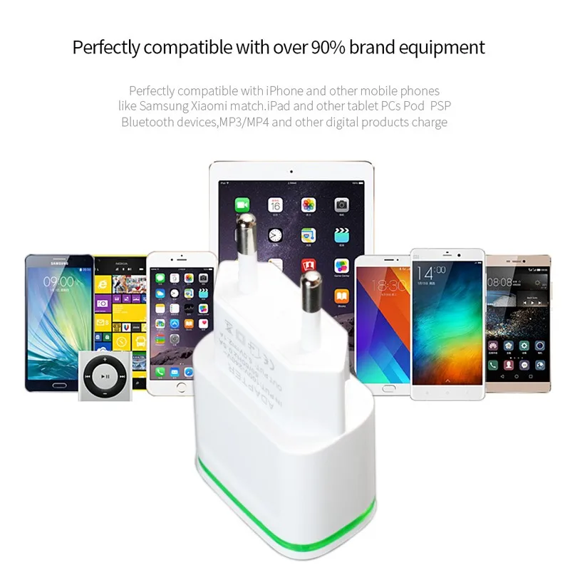 AIXXCO 5V 2A EU Plug LED Light 2 USB Adapter Mobile Phone Wall Charger Device Quick Charge QC 3.0 Mobile Charger Fast Charger airpods usb c