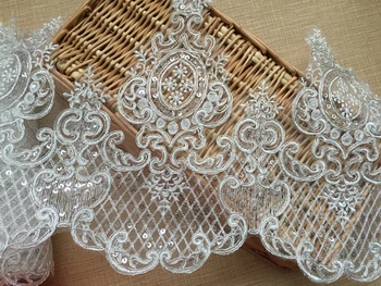 

Chantilly silver sequins lace trim for wedding cording lace trim 25cm wide lace for veil