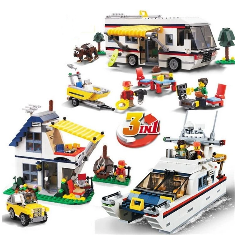 

3117 Vacation Getaways Camper Summer home Architect 3 in 1 Building Block Set 2 Mini Dolls Kids model Toys