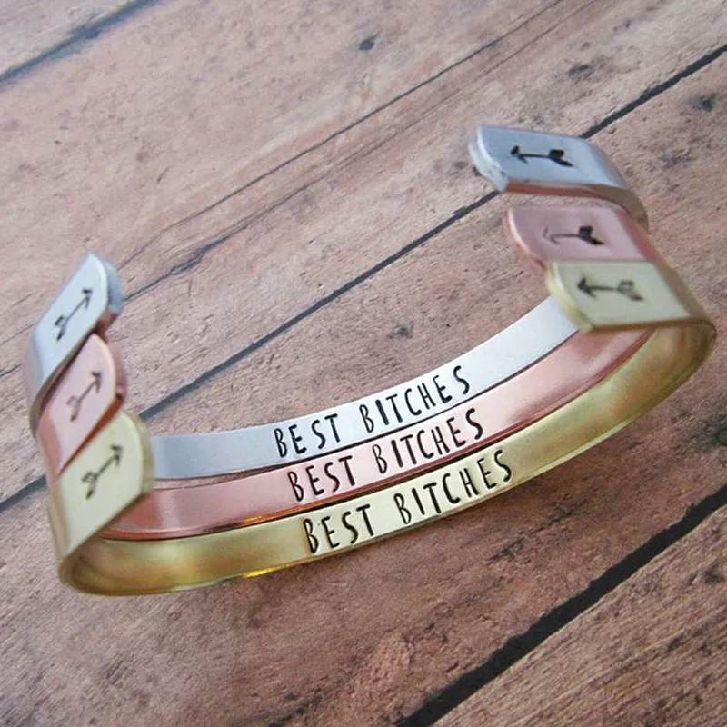 Нержавеющая сталь браслет с гравировкой положительный вдохновляющие микс Цвет "комплект брелков best Bitches" манжеты браслет с мантрой браслет для Для женщин Для мужчин Jewelr