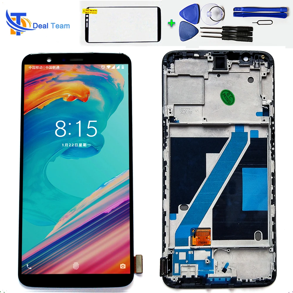 

100% Tested AMOLED for Oneplus 5T A5010 LCD Display Touch Screen Digitizer Assembly 2160*1080 Frame with Free tempered glass