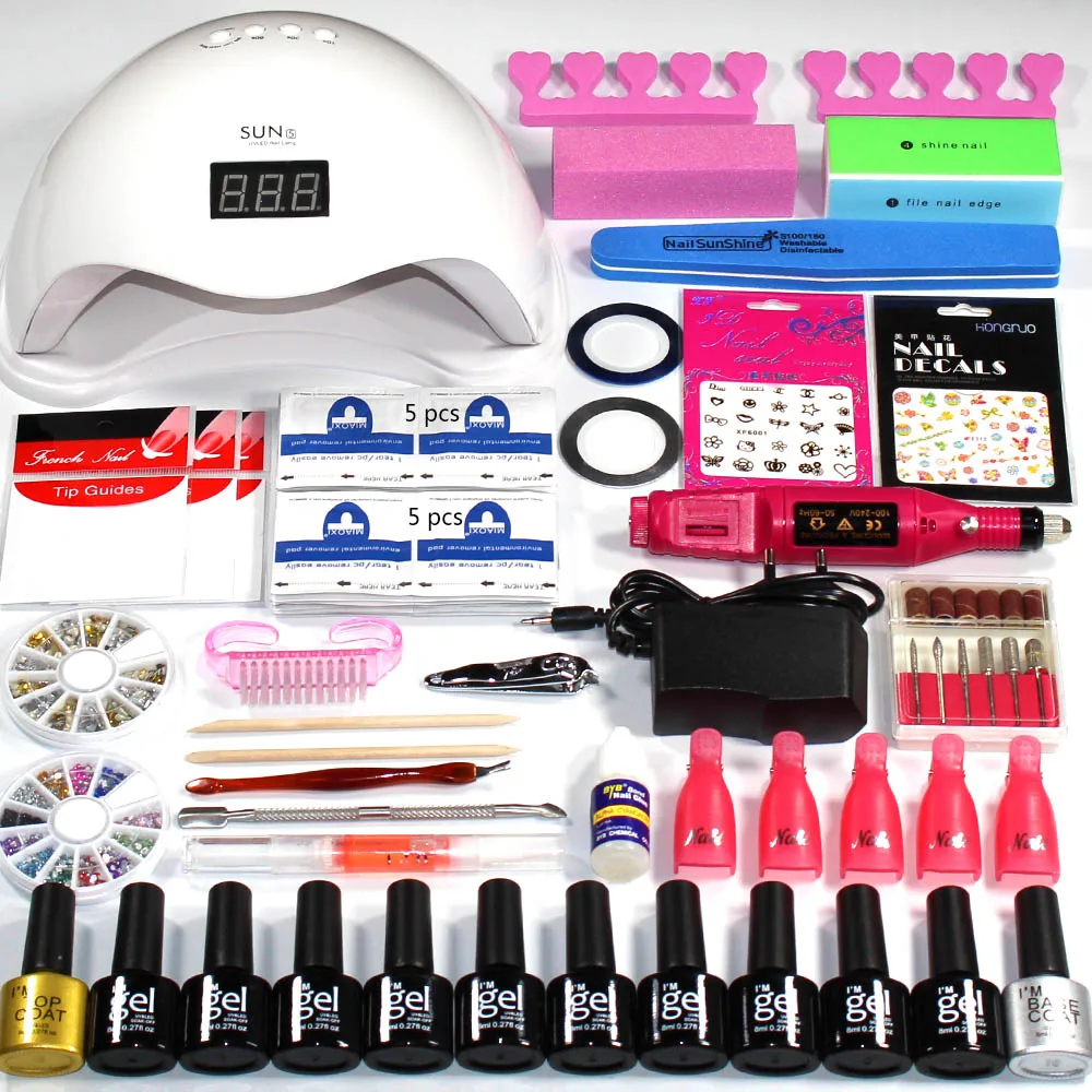Набор ногтей гель Nail Kit 36 W/48 Вт УФ ЛАМПА ФЕН маникюрный набор 10 шт Гель лак Soak Off