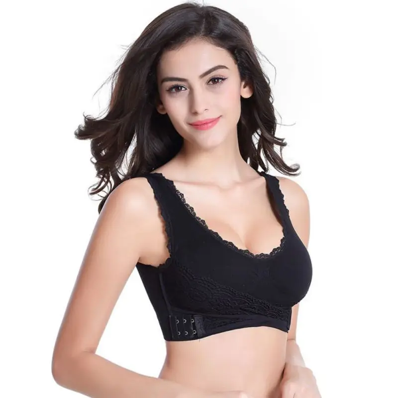 

Woman Sleep Bra Front Cross Side Buckle Gathered Lace High Elastic No Steel Ring Bra Shockproof Sleep Underwear