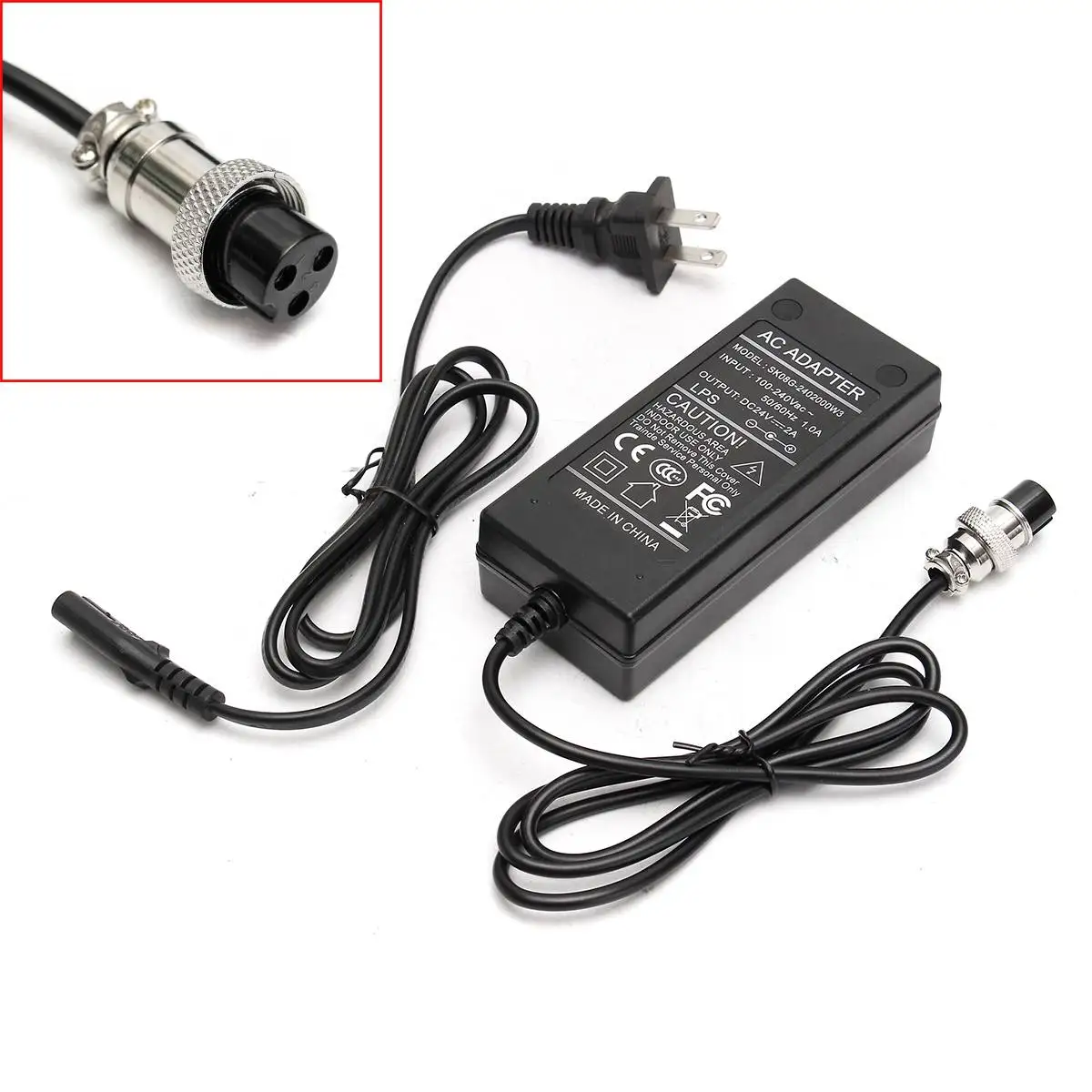 

1PC Black Electric Scooter Battery Charger 24V Power Adapter DC 2A For Razor Go Kart For Razor for X-Treme X-250 X-50-300 US