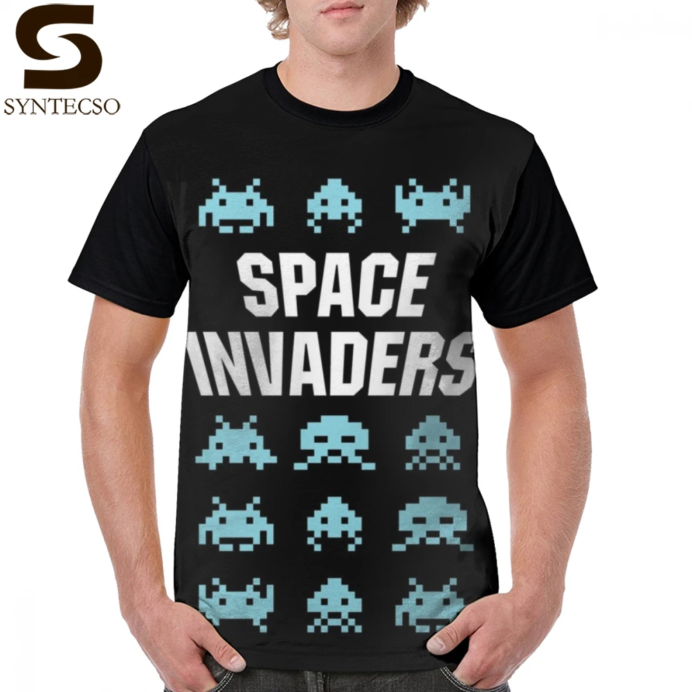 

Pacman T Shirt Space Invaders T-Shirt Printed Mens Graphic Tee Shirt Oversized Cotton Funny Basic Short Sleeve Tshirt