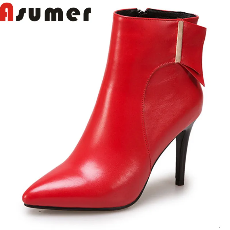 

ASUMER 2020 NEW fashion genuine leather ankle boots for women pointed toe winter boots thin heels solid sexy high heels boots