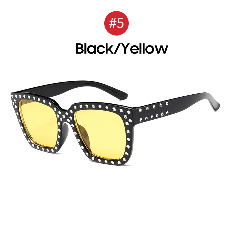 VIVIBEE Fashion Women Diamond Glasses Luxury Desinger Twinkle Sunglasses Fashion Shades for Women Vintage Square Sunglass - Цвет линз: 5 Black Yellow