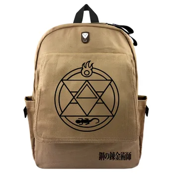 

New Design Anime Fullmetal Alchemist Men Women Canvas Backpack Haversacks Casual Khaki Travel Bag School Bags Rucksack