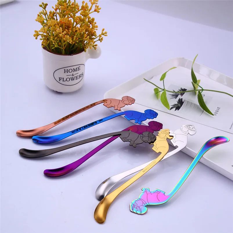 Creative Ice Spoons for Glass 304 Stainless Steel Cute Dog Long Handle Latte Ice Coffee Spoon Kitchen Home Decor 40JY2912
