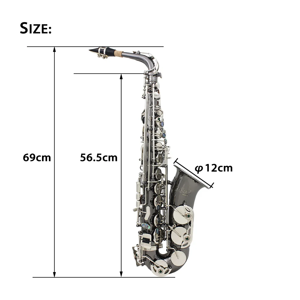 Professional Bend Eb E-flat Alto Saxophone Sax High Quality Brass Black Nickel Plating Abalone Shell Keys Carve Pattern