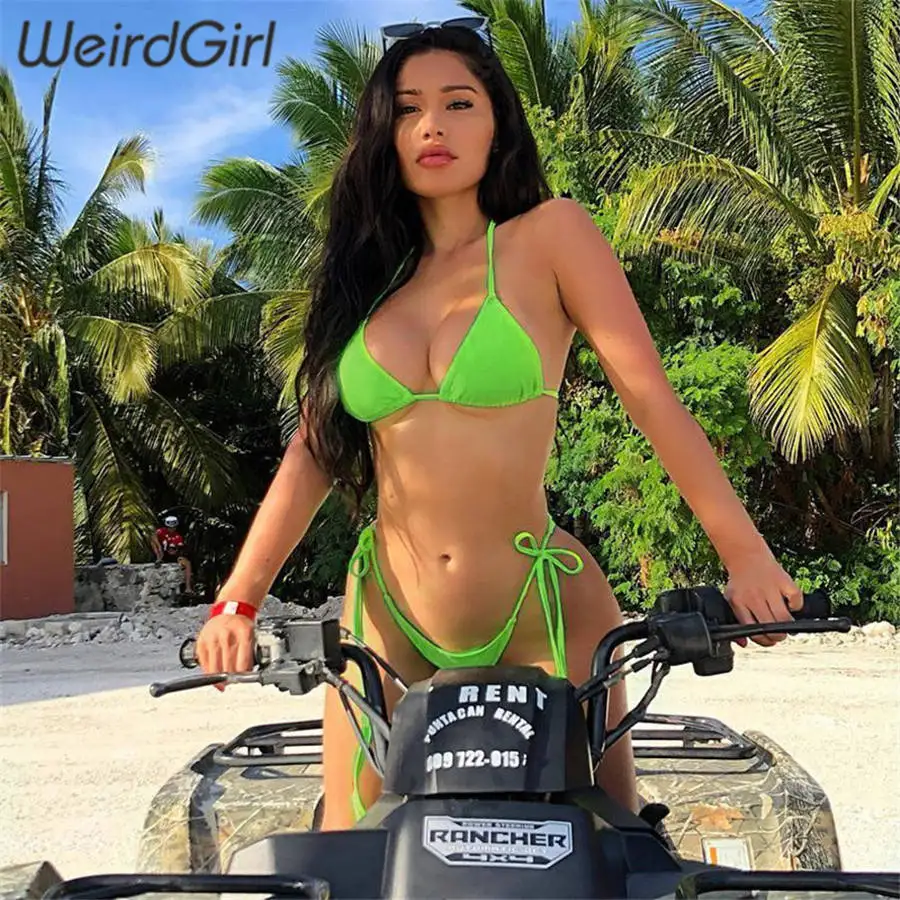 Weirdgirl для женщин наборы для ухода за кожей 2 шт. пикантные топики женские эластичные трусы неоновый зеленый оранжевый Летний пляж, отпуск