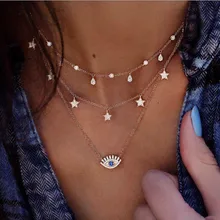 Золотой цвет многослойная цепочка простой кулон с голубыми глазами модное ожерелье для женщин девушек ювелирные изделия